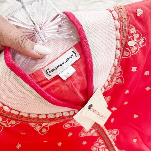 Anthropologie Conditions Apply Arabella Embroidered Red Bomber Jacket Size Small - Picture 5 of 9